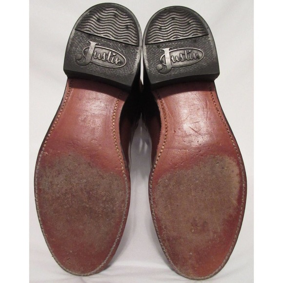 Justin Made USA Women's 5 1/2 B Brown Leather Western Cowgirl Boots Rodeo Shoes - Picture 4 of 12